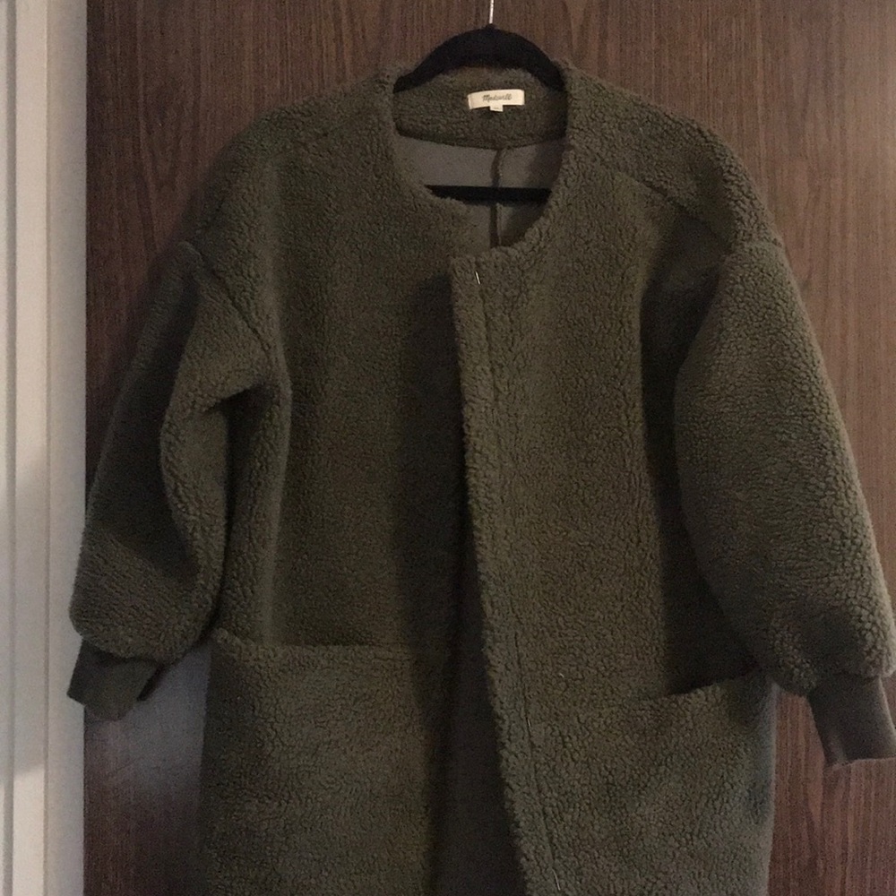 Madewell olive sherpa cocoon coat